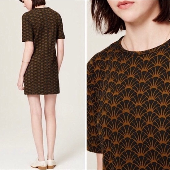 Loft Art Deco Fan Print Knit Shift Dress - Picture 1 of 14